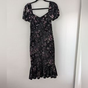 Lair Collection Velvet Floral Midi Fitted Dress